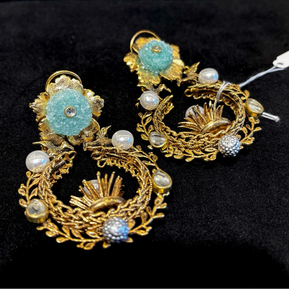 Handcrafted crush stones earrings, pakistani indian earrings, formal jewelry